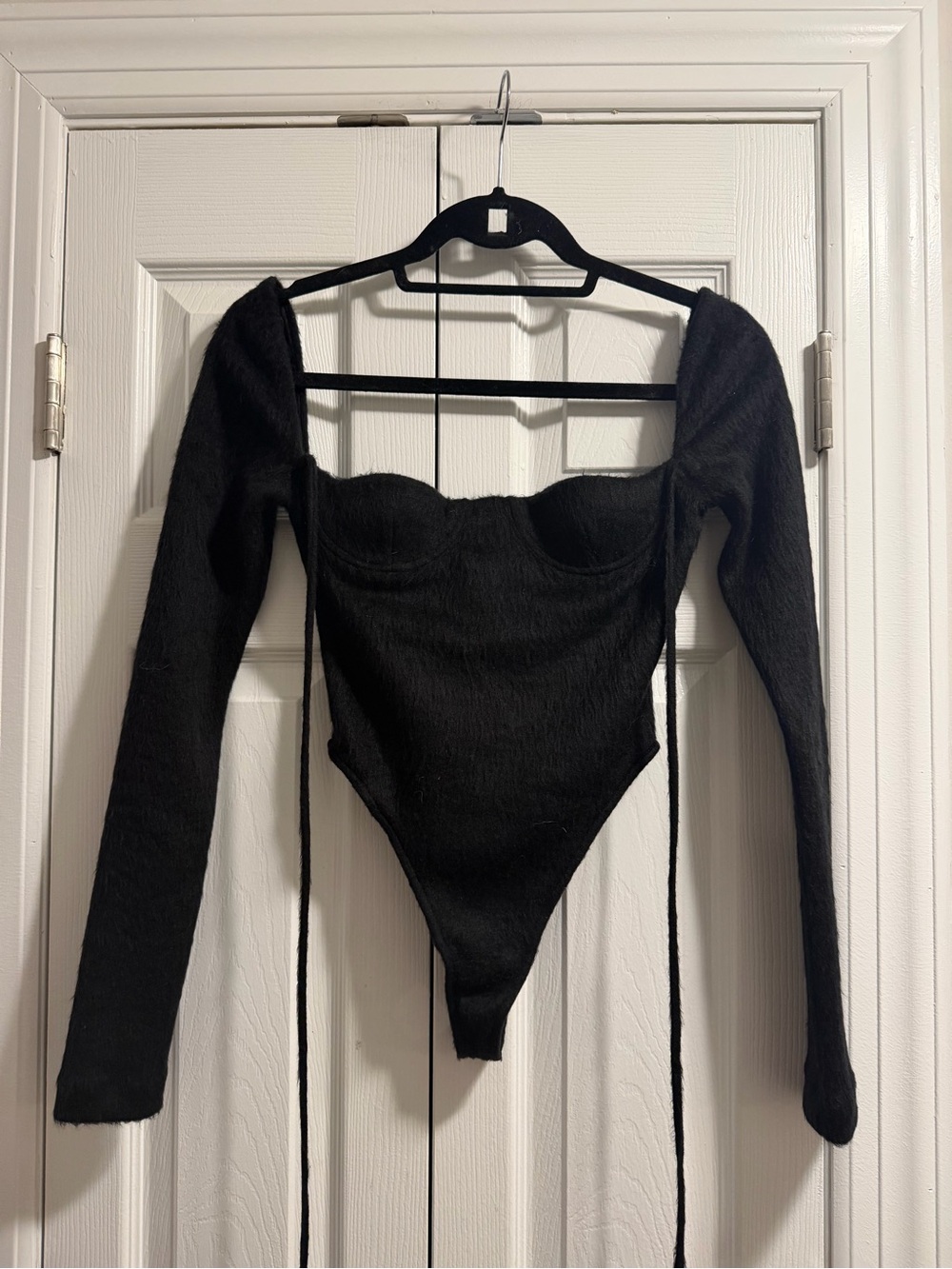 LaQuan Smith Black Textured Bustier Bodysuit